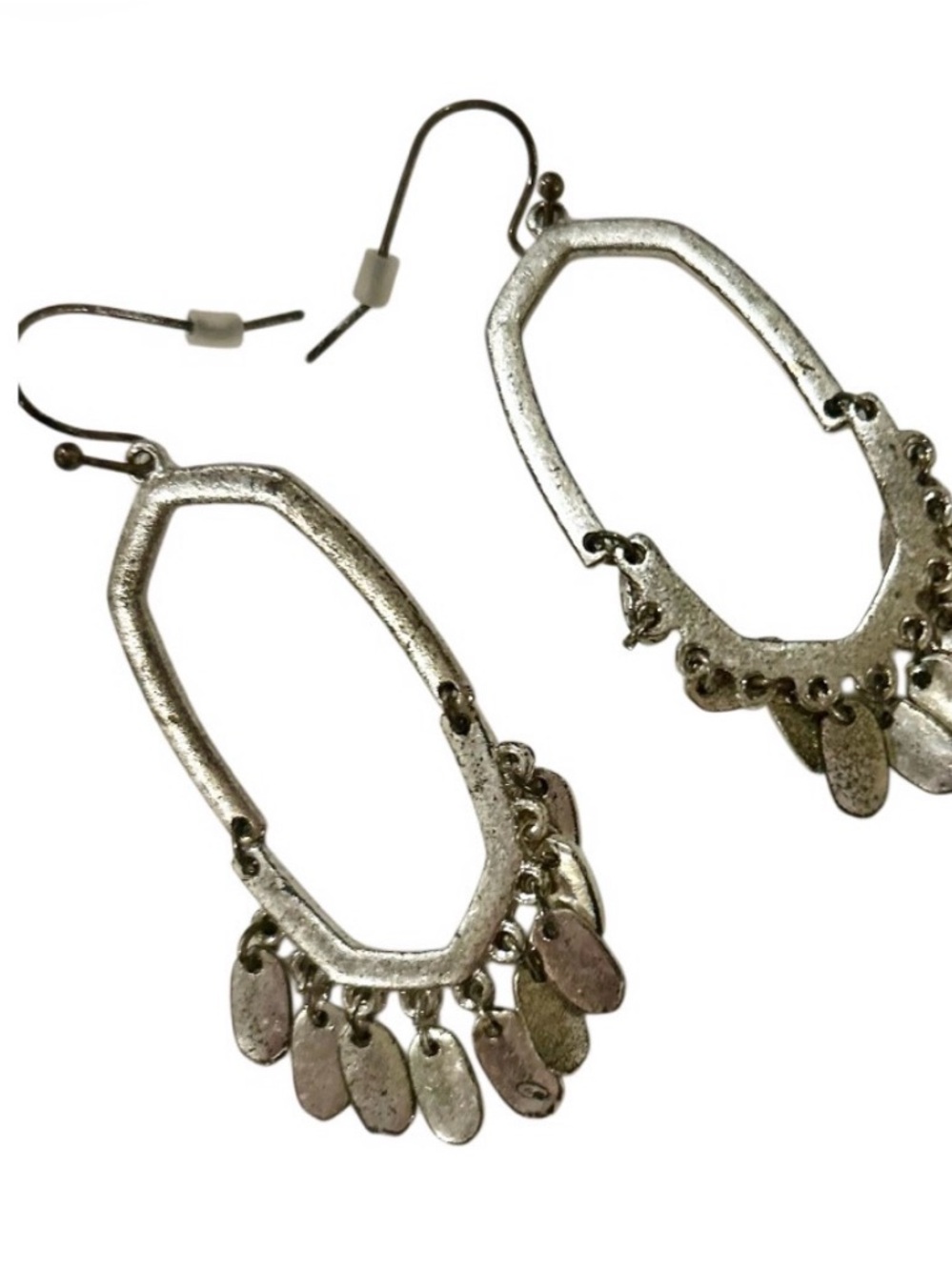 Silver Dangle Hoop Earrings with Charm Fringe